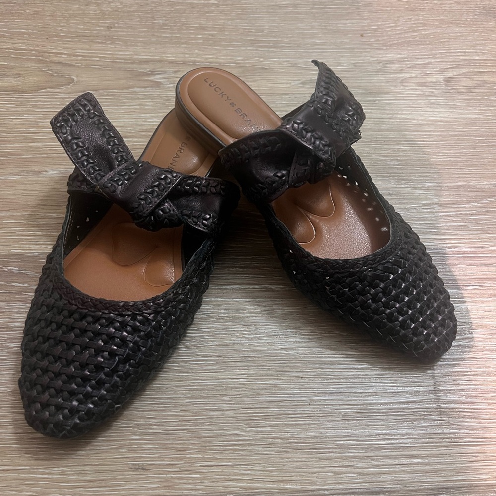 Lucky Brand Grenaldie Brown Leather Mules Womens Size 7.5